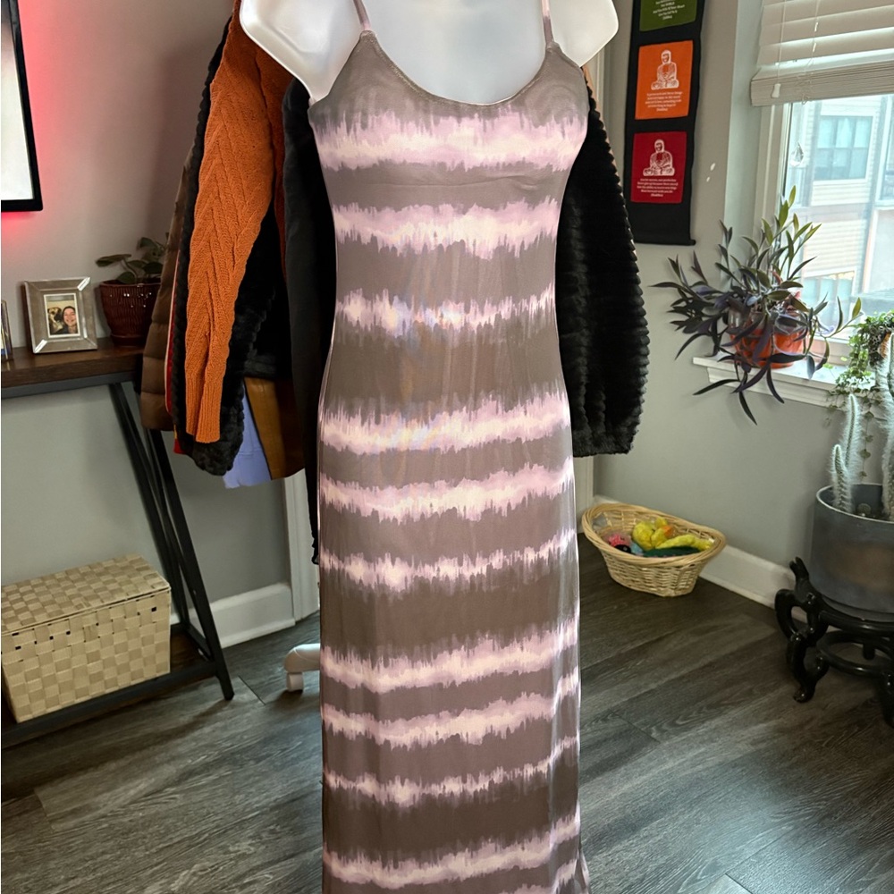 Elegant Pink and Brown Maxi Dress
